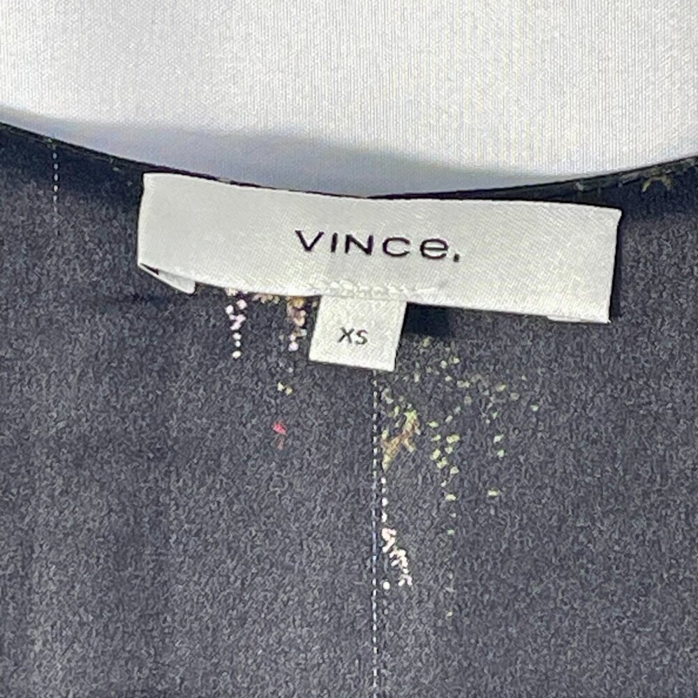 Vince Black Floral Long Sleeve Midi Dress XS Elegant V-Neck Casual Chic - Picture 4 of 15